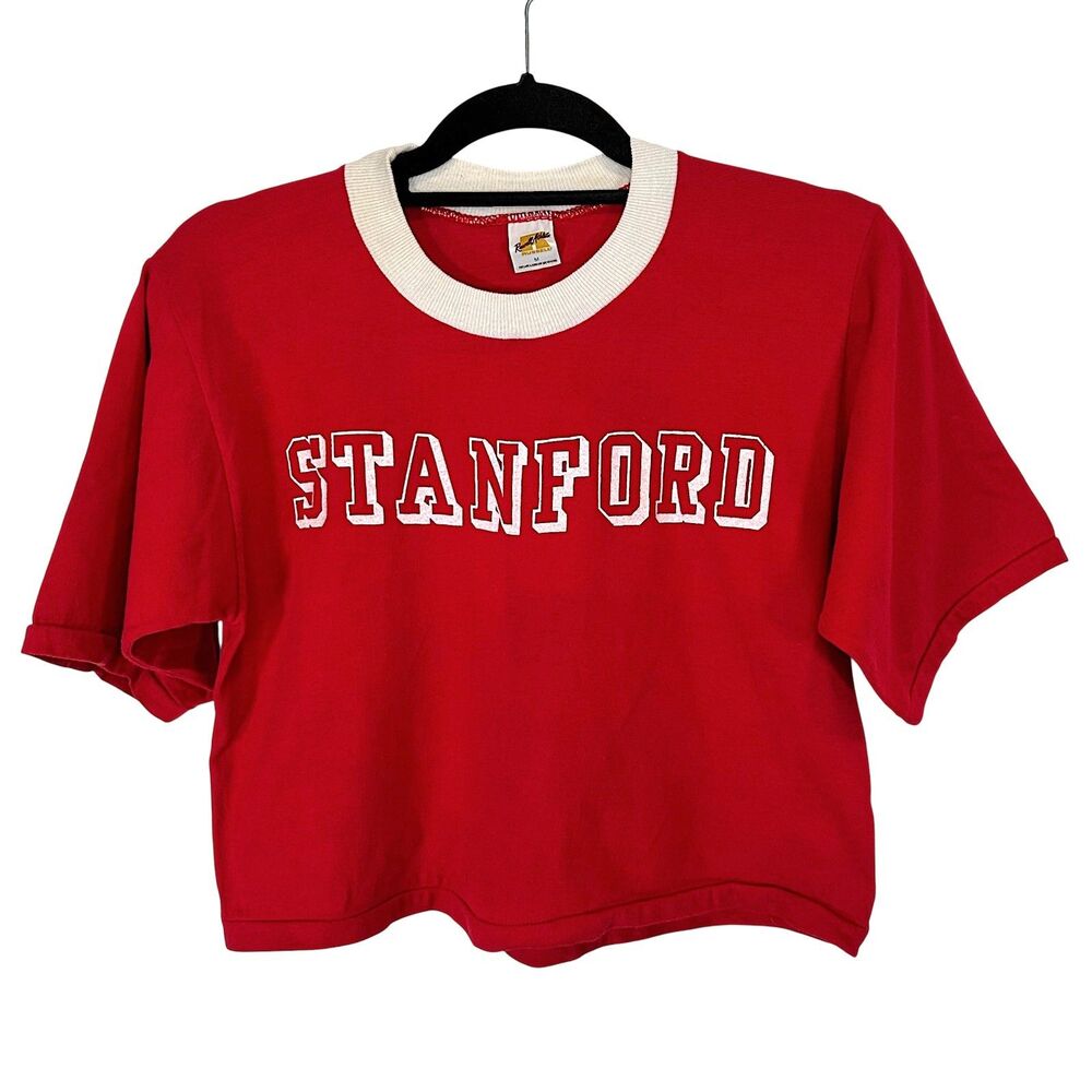 Vintage Russell Athletics Stanford Ringer Crop Top T-Shirt Medium - Picture 4 of 8